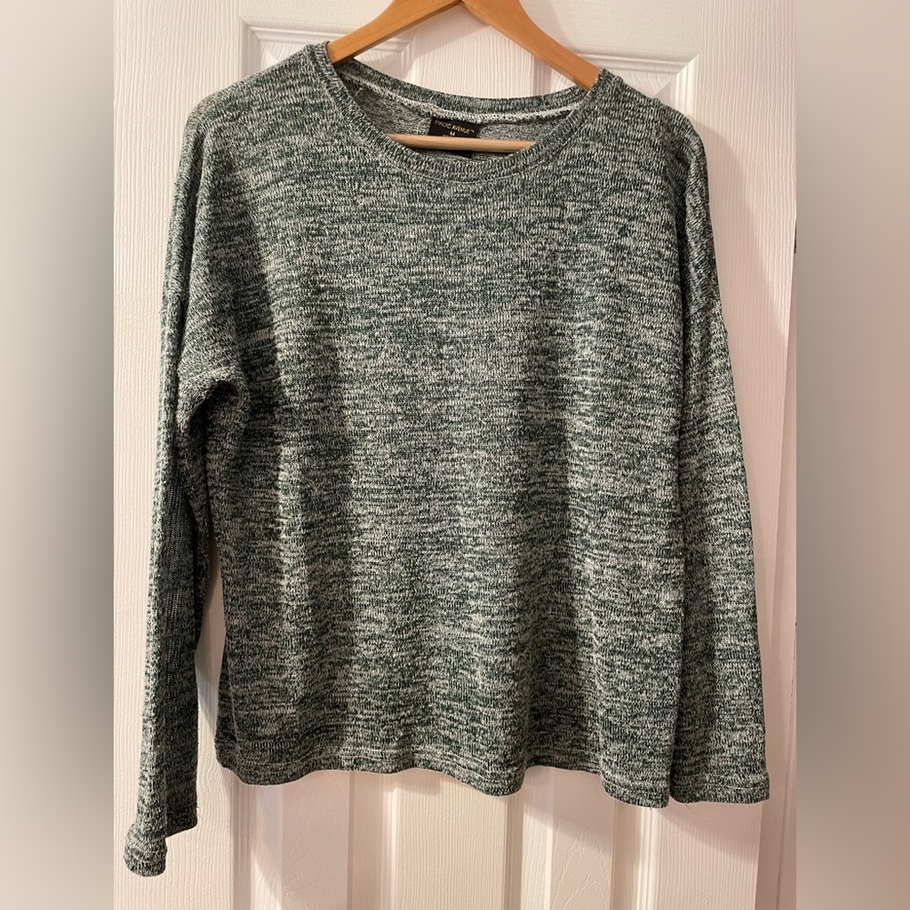 Womens ladies Medium sheer knit sweater crew neck long sleeve green shirt